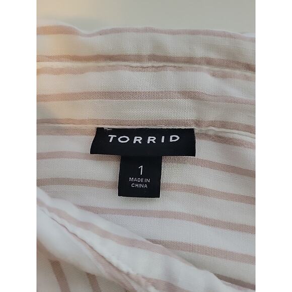 Torrid White Striped LS Button Up Beachy Casual Shirt Women's Plus 1X Stretch - Picture 11 of 12